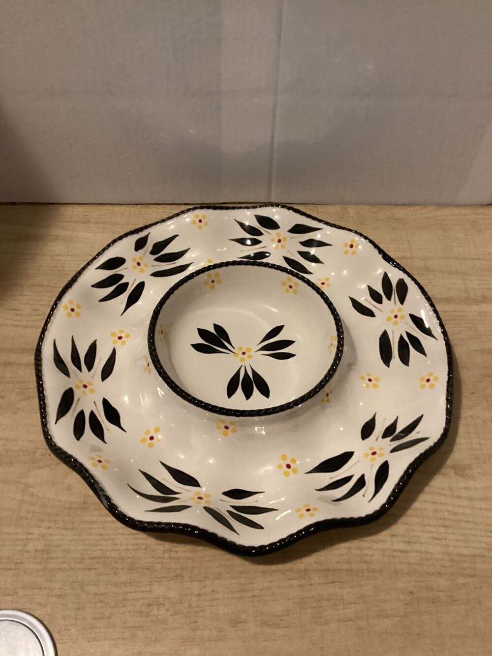 Temp-tations Old World Black Scalloped Chip and Dip Platter